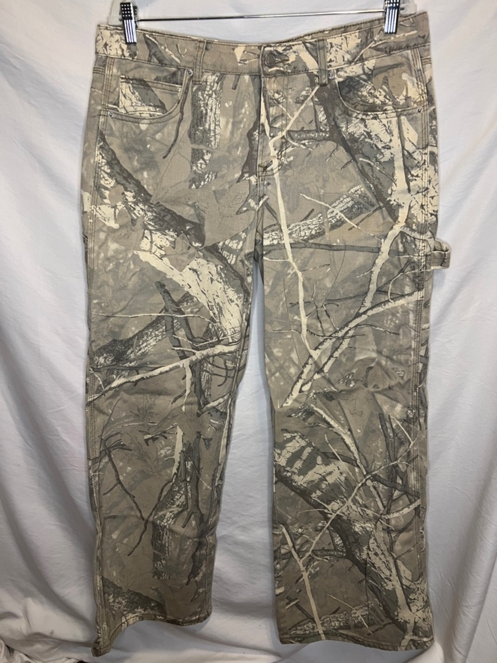 Wide Leg Women's Camouflage Print Utility Pants - Beige/Gray